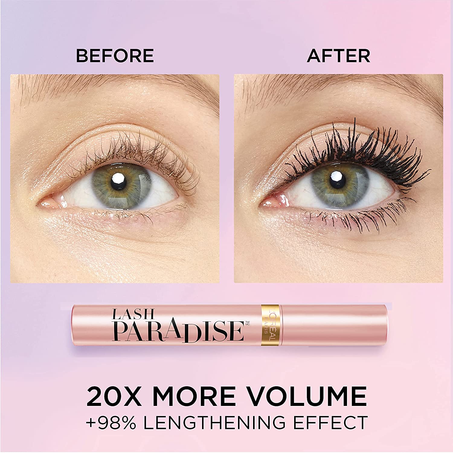 L'Oreal Paris Voluminous Makeup Lash Paradise Mascara, Voluptuous Volume, Intense Length, Feathery Soft Full Lashes, No Flaking, No Smudging, No Clumping, Blackest Black, 1 Count - Image 3